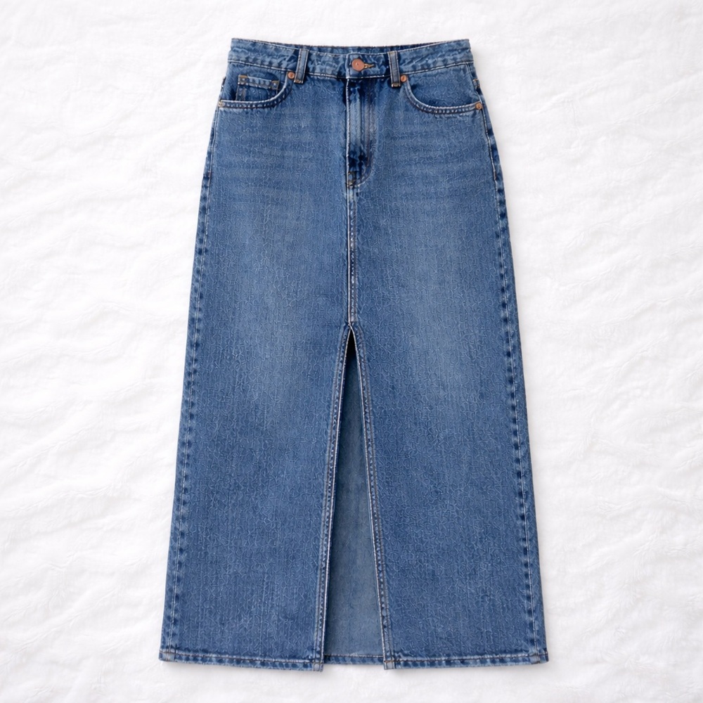 Mango Denim Maxi Skirt with Front Slit